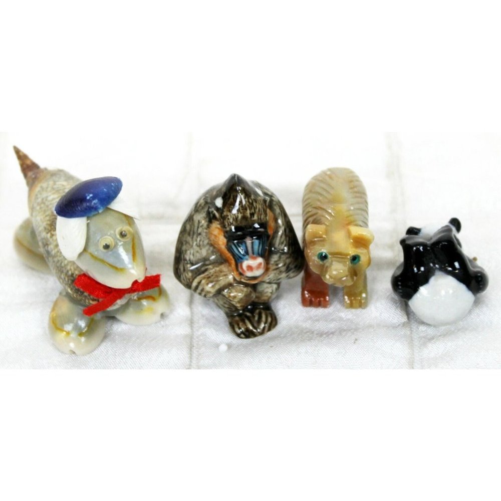Small Wild Animal Figurines Ceramic Panda Baboon Stone Bear Shell Dog Carved